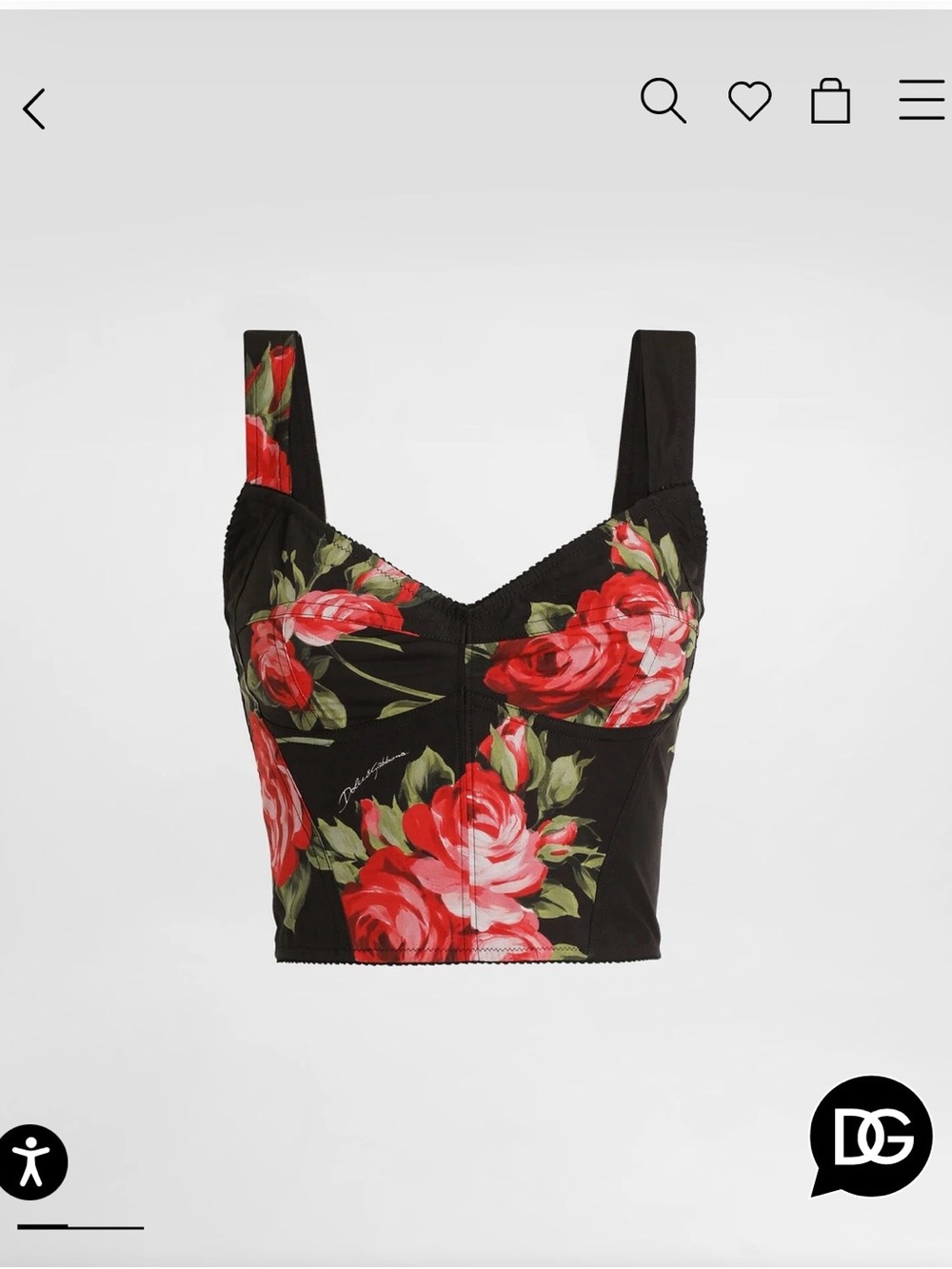 Dolce & Gabbana Black Bustier Top with Red Rose Print